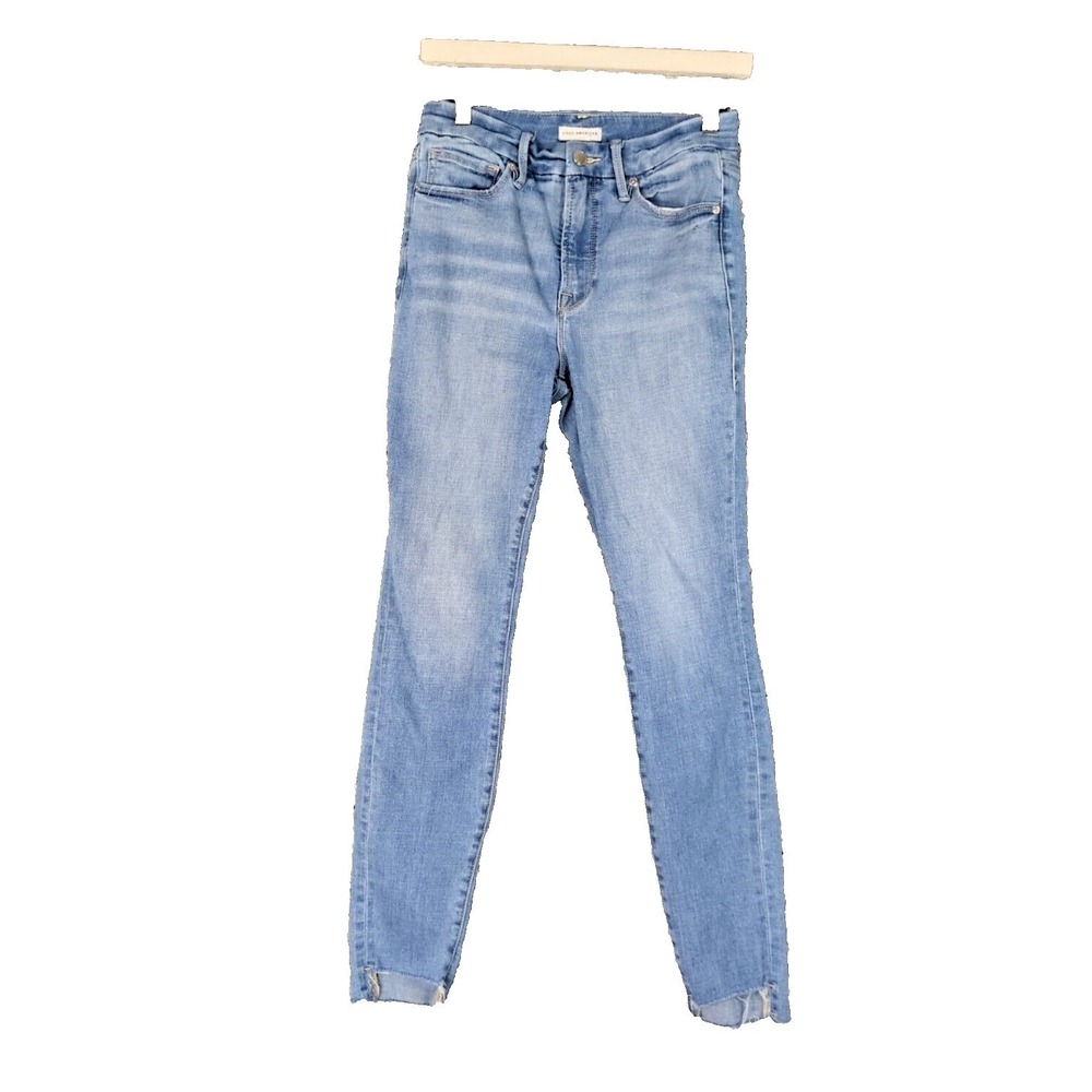Good American Womens Casual Chic Good Legs Skinny Jeans 4/27 Light Blue Raw Hem